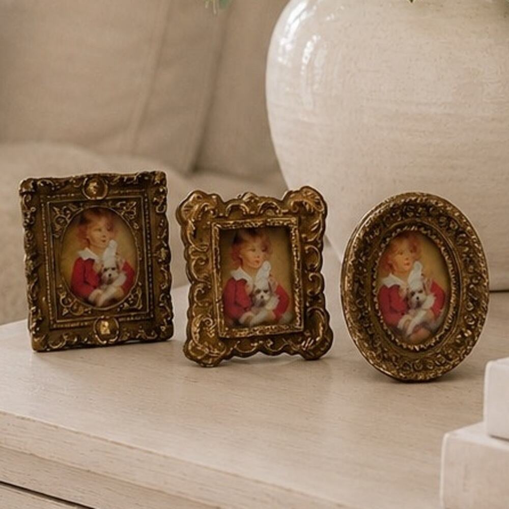 Mid-20th Century International Silver Company Set of 3 Mini Gold Ornate Frames